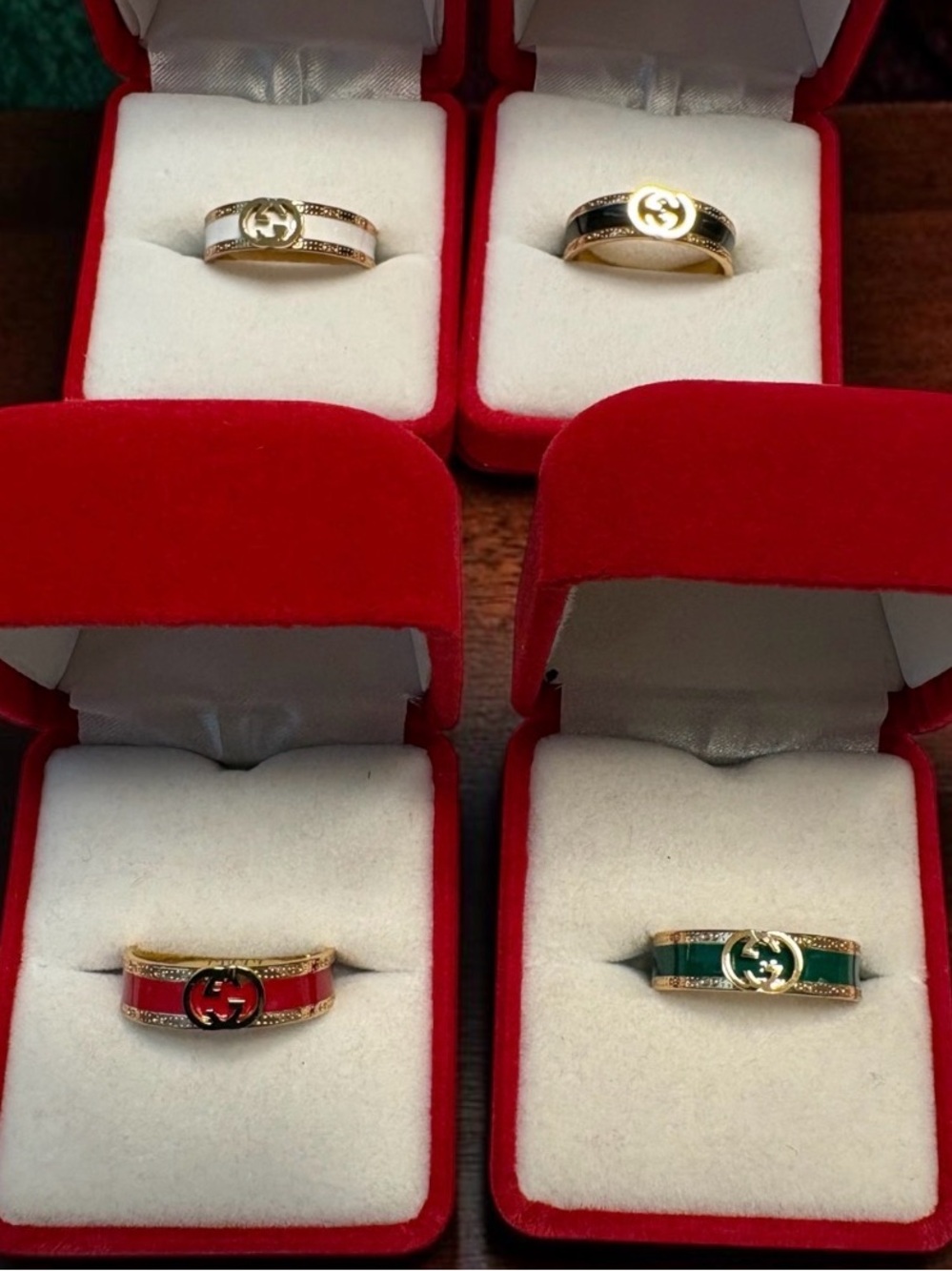Gold-Tone Women's Logo Enamel Red, Green, White Or Black. $35 Each